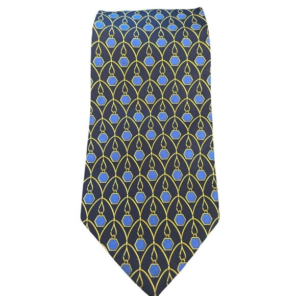 Blue Men Vintage Paolo Gucci Silk Tie Equestrian Crest Preppy Bold Luxe Y2K Old Money